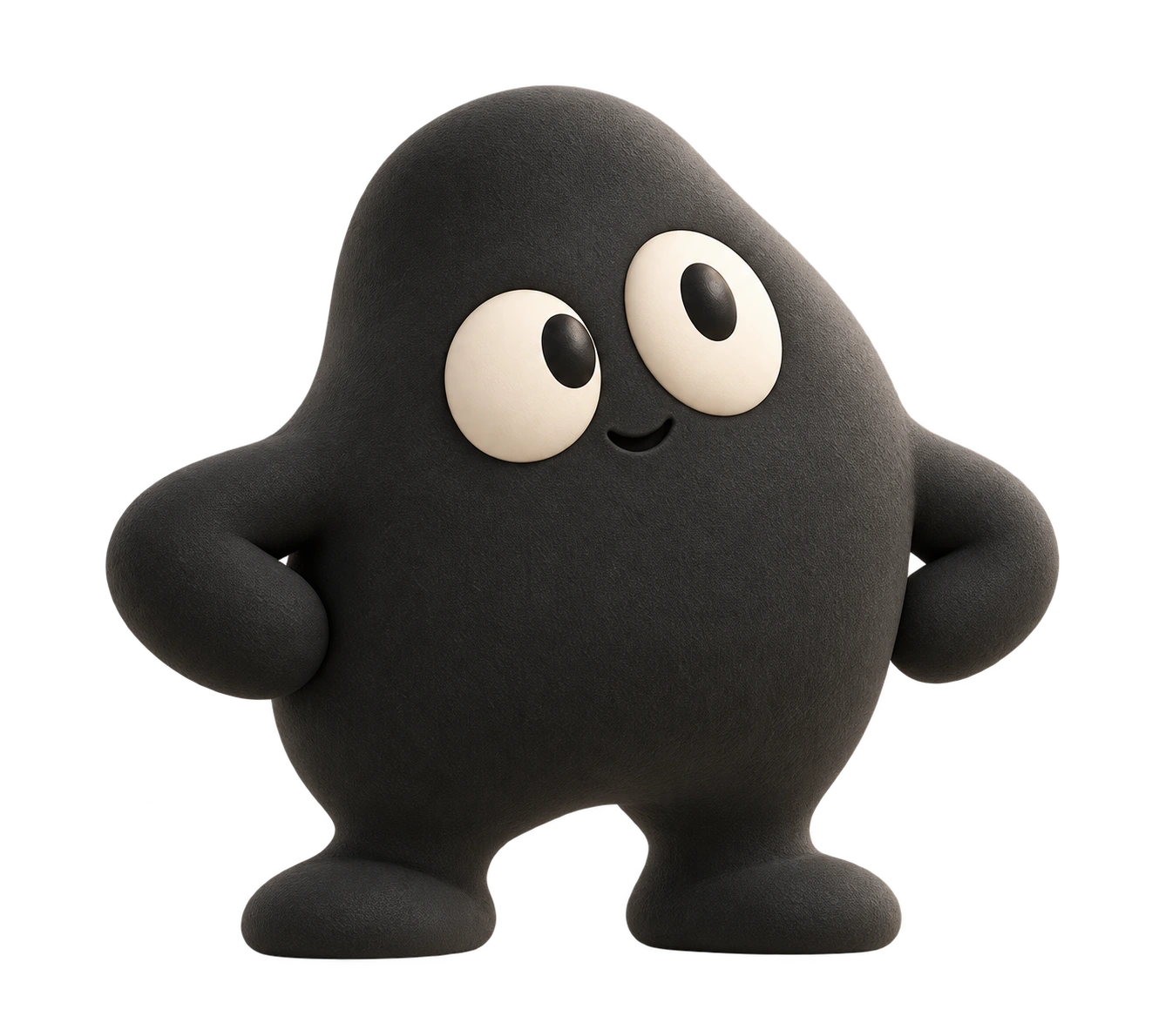 Milo, our curious charcoal mascot, standing with hands on hips